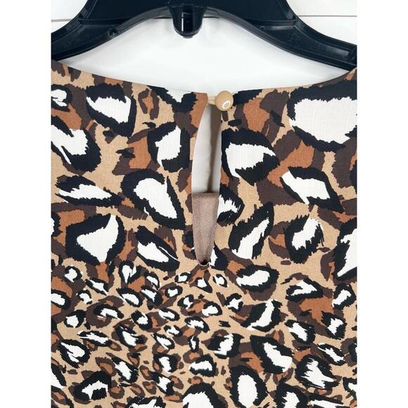 JADE Leopard Animal Print Shift Dress 3/4 Bell Sleeves Keyhole Back Size XS - Picture 6 of 13